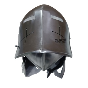 Casco Barbuta Medieval con Acabado Plateado, Armadura de Caballero de Acero Suave para Reenactment, Disfraz Histórico y Decoración de Halloween - Product Image 6