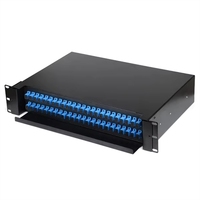 Panel Patch Fiber Optik DAMU 2U 19 Inch Rack Mount 48 Port SC UPC dengan Laci Geser, Baja Canai Dingin, Distribusi FTTH ODF, Garansi 5 Tahun