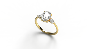 Anillo de Compromiso de Lujo Chapado en Oro de 18K y 14K con Diamante Ovalado Cultivado en Laboratorio, Tres Piedras, Piedras Laterales con Corte de Pera, Banda Lisa, Joyería Fina - Product Image 2