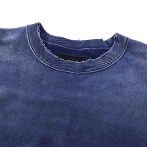 Sudadera Oversize de Cuello Redondo para Hombre, Azul Sólido, Algodón Lavado, Felpa Francesa, Estilo Casual de Invierno, Logotipo Frontal, Servicio OEM - Product Image 3