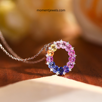 Collier pendentif de luxe en pierres précieuses de laboratoire arc-en-ciel, chaîne en argent sterling 925, motif bulle en U, argent massif coloré