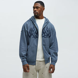 Sudadera con capucha para hombre, estilo streetwear, con cremallera, oversize, vintage, con lavado ácido y pedrería, suministro al por mayor - Product Image 4