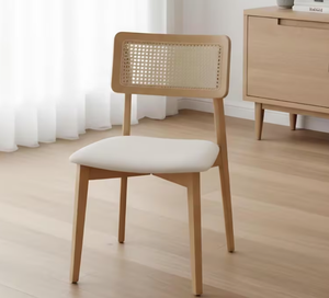Silla de comedor de madera de alta calidad, diseño minimalista, estructura de madera maciza, respaldo de mimbre tejido, para hotel y hogar. - Product Image 1