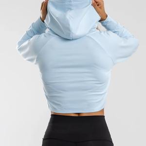 Servicios OEM, Sudaderas Cortas de Algodón para Mujer, con Cuello Alto, Logotipo Frontal Estampado, Manga Larga, Ropa Deportiva para Gimnasio - Product Image 3