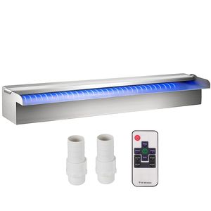 Fontaine de piscine extérieure rectangulaire en acier inoxydable avec bande lumineuse LED, cascade, modèle D0100HA701G, 23,6 po x 4,5 po x 3,1 po (L x - Product Image 1