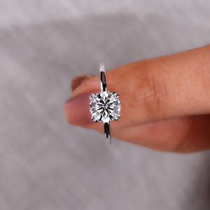 Bague solitaire en or blanc massif 18 carats, taille ronde, diamant de laboratoire, double griffe, bague de fiançailles, cadeau d'anniversaire de mariage - Product Image 5