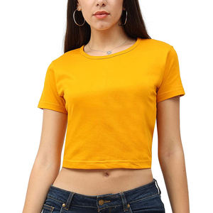 Breathable Wholesale Plain Women <b>Crop</b> <b>Top</b> T Shirt 100% Cotton Polyester Crewneck Color Short Sleeve Summer Women T Shirts - Product Image 2