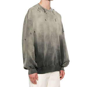 Oversized Winter Men's Crew Neck Sweatshirt Dip Dye Cotton <b>Distressed</b> Pullover Acid Wash Custom Logo <b>Top</b> Design OEM Sun Fade - Product Image 3