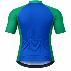 Maillot de cyclisme OEM personnalisé, maillot de cyclisme à manches courtes, maillot de vélo bleu et vert, maillot respirant à fermeture éclair intégrale - Product Image 2