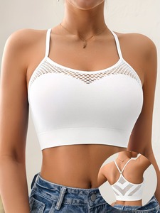 Sleek Openwork Gym Wear Ladies Bra Underwear Thin Straps Exercise Clothing Athleisure Knitted <b>Crop</b> <b>Top</b> Private Label Wholesale - Product Image 3