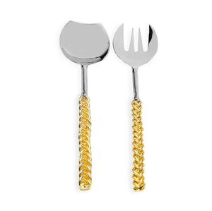 Classic Brass Ginkgo Leaf Handle Salad Server Set Gold Eco-Friendly Sustainable Stainless Steel Luxury Elegant Wholesale - Product Image 6