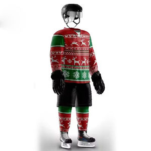 Ensemble de maillots de hockey sur glace pour hommes, imprimé rennes rouge et vert, manches longues, sublimé, évacuation de l'humidité, vêtements de sport d'hiver - Product Image 4