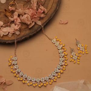 Parure de bijoux de luxe en zircon avec collier ras-du-cou et boucles d'oreilles, motif floral bohème, plaqué or rose, pour mariage et fiançailles - Product Image 2