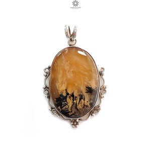 Pendentif vintage en agate dendrite tigre, en argent sterling 925 plaqué or/argent, pierre précieuse ovale bicolore pour homme et femme, idéal pour les fiançailles - Product Image 1