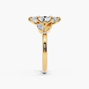 Bague de fiançailles en or massif 18 carats avec diamant de laboratoire taille marquise et pierres latérales motif feuille pour femme, bijoux fins - Product Image 3