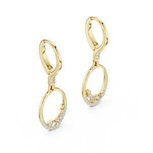 18K Yellow Gold Floating Baguette Lab Grown Diamond Round Drop <b>Earrings</b> Modern Open Oval <b>Hoop</b> Dangle Fine Jewelry for Women's - Product Image 4