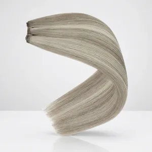 Extensiones de Cabello Humano Indio Liso Rubio Ceniza, Trama Remy, Base de Seda Transparente HD, Doble Trama, 100% Densidad - Product Image 5