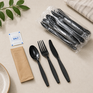 Fourchette en plastique noire jetable, couverts de fête, style simple, matériau PP, écologique, sans danger pour les aliments, recyclable - Product Image 3