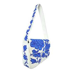 Blue Floral Beaded Shoulder Bag, Handmade Seed Bead Flower Purse, Blue and White Statement Handbag, Vintage Inspired Floral Summ - Product Image 2