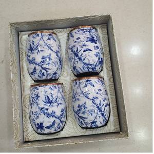 Juego de Vasos con Forro de Cobre y Estampado Floral Azul, Caja de Regalo de Cuatro Piezas, Tazas para Mesa, para el Hogar, Comedor, Hotel, Restaurante y Regalos - Product Image 6