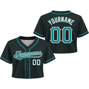 Maillot de baseball personnalisé noir et vert sarcelle pour filles, femmes, jeunes et enfants, design à rayures fines, nom, numéro et logo personnalisés - Product Image 1