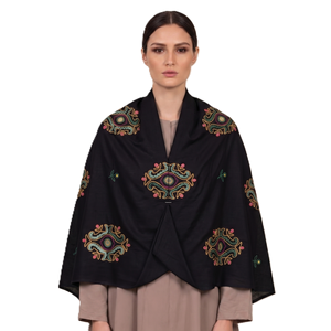 Chales de Pashmina Negros para Mujer al por Mayor, Bufandas Étnicas Bordadas con Flores, Cálidas para Invierno, Suaves y Largas, OEM - Product Image 3