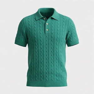 เสื้อโปโลแขนสั้นถักนิตติ้งสำหรับผู้ชาย เสื้อยืดคอปกทรงเข้ารูปยืดหยุ่นสำหรับออกกำลังกายในฤดูร้อน สีและโลโก้สามารถปรับแต่งได้ - Product Image 1