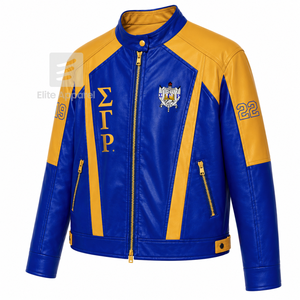 Veste en cuir personnalisée Sigma Gamma Rho Sorority bleue et or avec logo brodé, style décontracté pour femme, doublure en polyester - Product Image 2