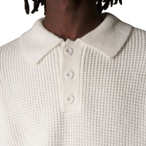 Suéter Polo de Manga Larga con Tejido Waffle para Hombre, Color Blanco, Cuello con Botones, Estilo Casual, Mezcla de Algodón Suave, Personalizable OEM - Product Image 4
