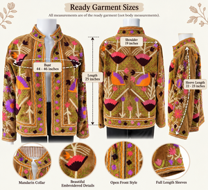 Hand Embroidered <b>Velvet</b> Jacket, Boho Floral Jacket, Colorful Suzani Style Coat - Product Image 3