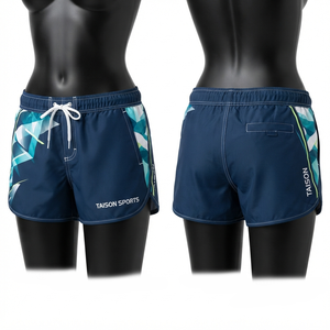150 GSM Waterproof Breathable Eco-Friendly Quick Dry Spandex/Polyester Microfiber <b>Men's</b> Swim Shorts Blue Printed Side Panels - Product Image 1