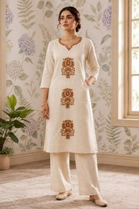 Premium Cotton Blend Embroidered <b>Kurta</b> Pant Set – <b>Women</b>’s Indian Ethnic Wear - Product Image 2
