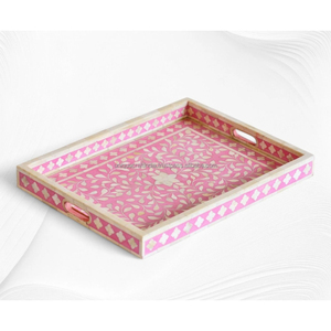Bandeja Rectangular para Servir con Incrustaciones de Hueso Rojo y Diseño Floral |   Bandeja Artesanal de Primera Calidad para una Decoración del Hogar Elegante - Product Image 2