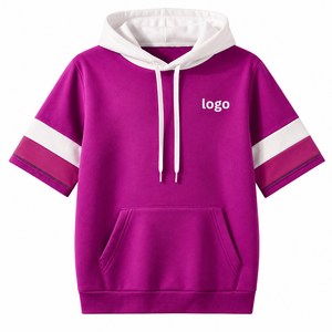 <b>Men's</b> <b>Pullover</b> Cotton Fleece Short Sleeve Hoodie Casual Comfortable Lightweight Hooded Sweatshirt Basic Cotton Blended Hoodie - Product Image 2