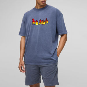 Nouvel ensemble court 2 pièces décontracté pour homme, 100 % coton, tendance hiver, avec logo imprimé DTG personnalisé, coupe oversize à épaules tombantes - Product Image 1