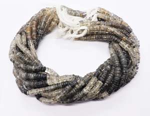 Perles Heishi en quartz rutilé noir naturel AAA, 7-8 mm, lisses, en forme de roue, 16 pouces - Product Image 2