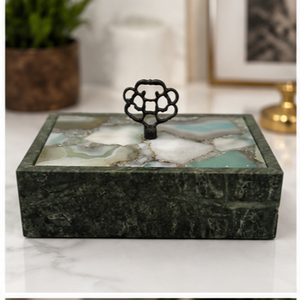 Black MARBLE Cremation Urn Keepsake <b>Box</b> Leaf Knob <b>Memorial</b> Ashes Container for Home Display - Product Image 3