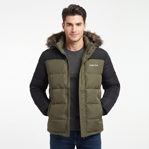 Wholesale Men's Corduroy Sherpa Lined Puffer <b>Parka</b> Color Block Warm Winter Jacket Wholesale Custom Outdoor Outerwear - Product Image 5