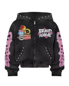 Ensemble de survêtements personnalisés pour enfants : sweat à capuche baggy et pantalon empilé, effet délavé, imprimé DTG, coupe courte et évasée pour garçons - Product Image 1