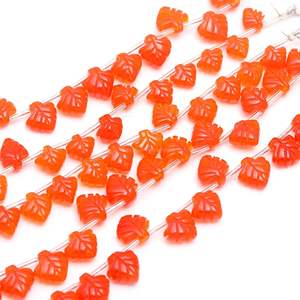 Perles en pierre de cornaline naturelle en forme de feuille, perles en pierre de cornaline sculptées à la main, fabrication de bijoux, perles en pierre de cornaline naturelle de 10-11 mm - Product Image 2