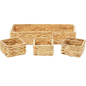 Water Hyacinth <b>Basket</b> Set - 3 Pieces. Handmade Square and Rectangular <b>Woven</b> <b>Baskets</b> for Storage, Organization and Decoration. - Product Image 1