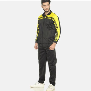 Men's Black Yellow Striped Tracksuit Full Zipper <b>Jacket</b> With Side Pockets Breathable Sporty Style Winter Wear - Product Image 3