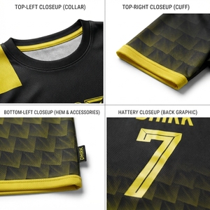 Ensemble maillot et short de football personnalisé noir et jaune en polyester pour équipes OEM – Collection été - Product Image 4