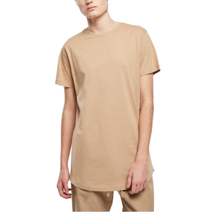 T-shirt pour homme beige à manches courtes, col rond, coupe ample, couleur unie, jersey décontracté en coton - Product Image 1