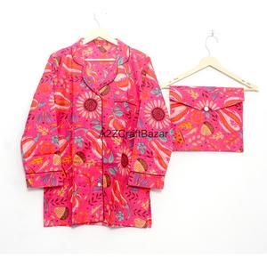 Indian 100% Cotton Eco-Friendly 2-Piece Women Pajama Set Soft Breathable <b>Clothes</b> Floral <b>Printed</b> Top Bottom Dresses Sleepwear - Product Image 4