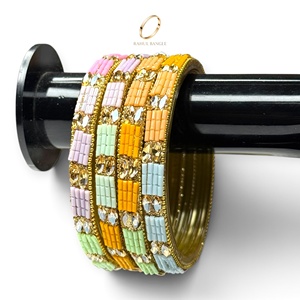Bracelets en verre kashmiri multicolores dorés pour femmes, pierres de zircon de qualité supérieure, bijoux ethniques indiens en gros pour mariage - Product Image 4