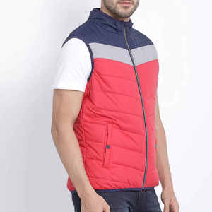Chaleco Acolchado Tricolor para Hombre en Gris Marino y Rojo, de Poliéster, con Bloques de Color, Sin Mangas, Cuello Alto, Aislante, de Calidad, para Invierno - Product Image 3