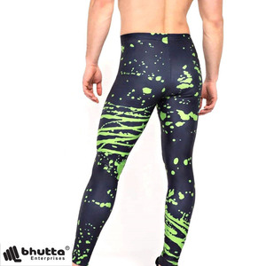 Nouveauté Leggings de sport pour homme à taille élastique respirants antibactériens à imprimé éclaboussures vert néon - Product Image 2