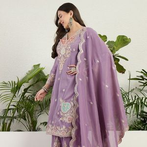 Premium Organza Embroidered Heavy <b>Top</b> Palazzo Set With Designer Embroidered Dupatta Party Wear Manufacturer By Royal Exports - Product Image 2