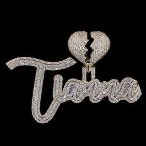 <b>Custom</b> Iced Out Moissanite <b>Name</b> Pendant Heart Rhodium Plated Hip Hop 925 Silver VVS Script Charm <b>Necklace</b> - Product Image 3